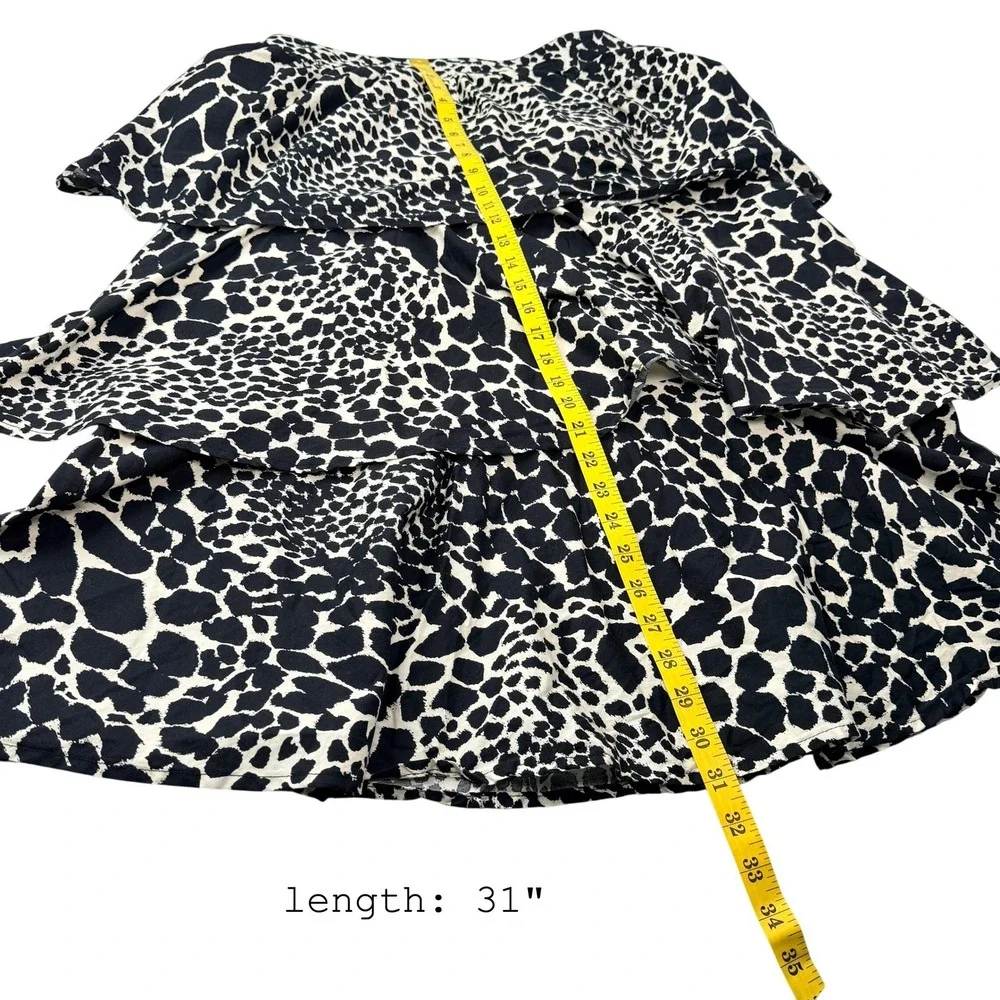 Who What Wear Women Black White Animal Print Tiered Midi Skirt Size 10‎ Cotton